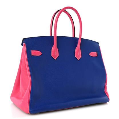 Hermes Epsom Horseshoe Birkin 35 Black Bleu Electrique Rose Tyrien 3 of 12