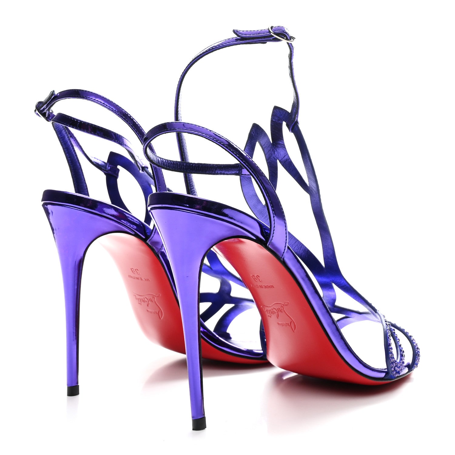Christian Louboutin Suede Strass Double L 100 T-Strap Sandals 39 Elektra 10 of 20