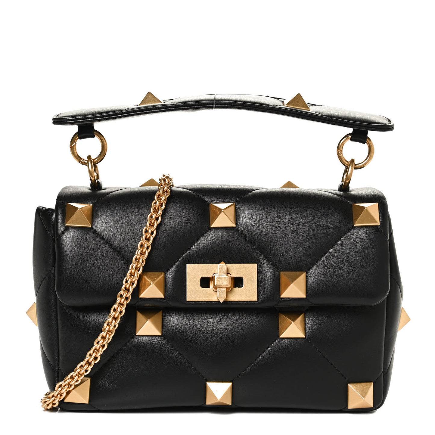 Nappa Large Roman Stud Shoulder Bag Black