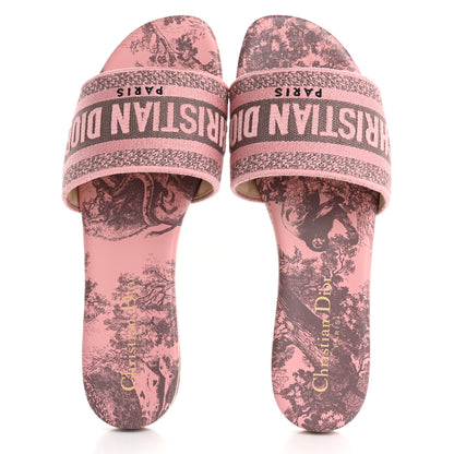 Christian Dior Canvas Toile De Jouy Embroidered Dway Flat Slide Sandals 36 Chateau Rose 2 of 10