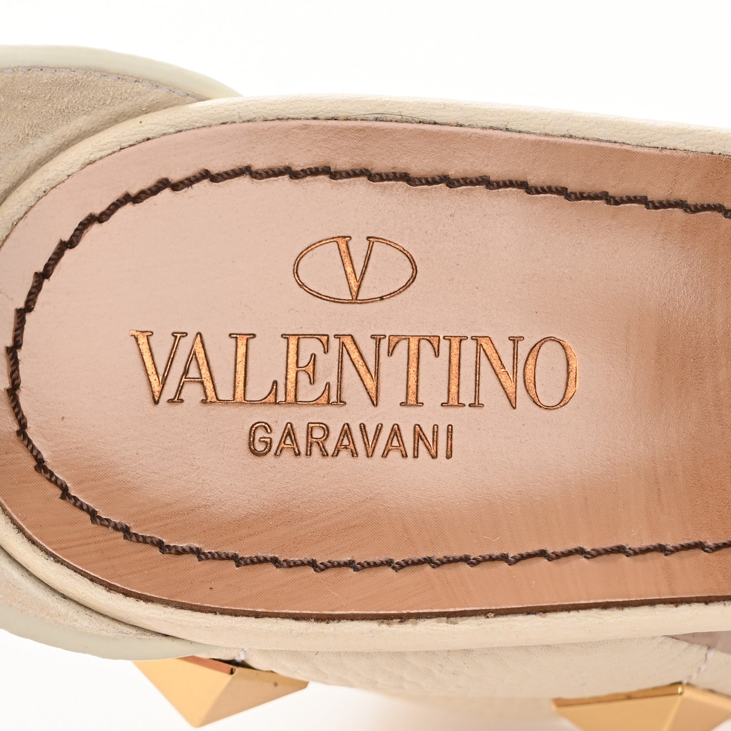 Grained Calfskin Roman Stud Ankle Strap 75mm Sandals 40 Light Ivory