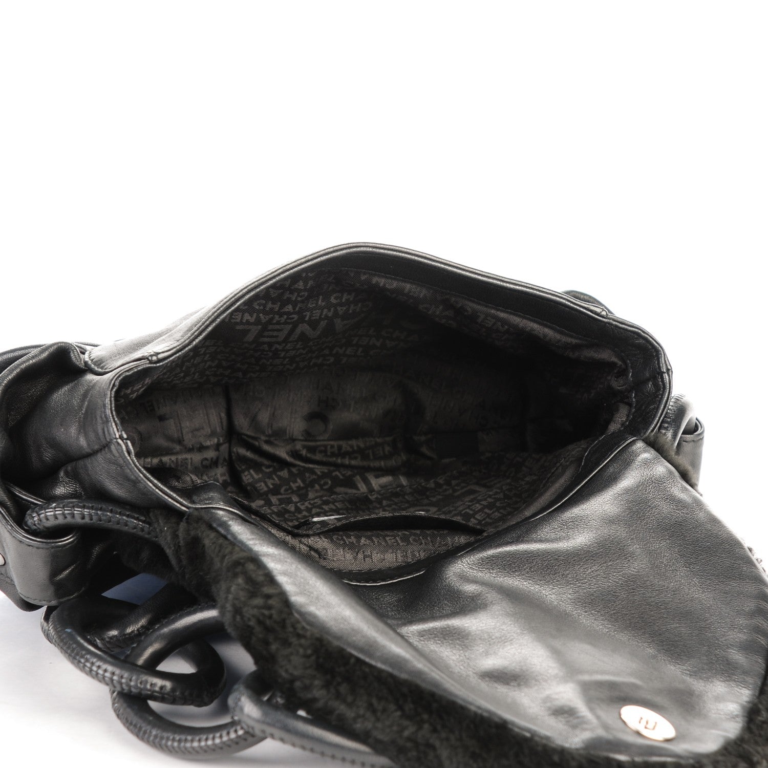Chanel Lapin Rabbit Fur Lambskin Pleated CC Flap Bag Black 5 of 7