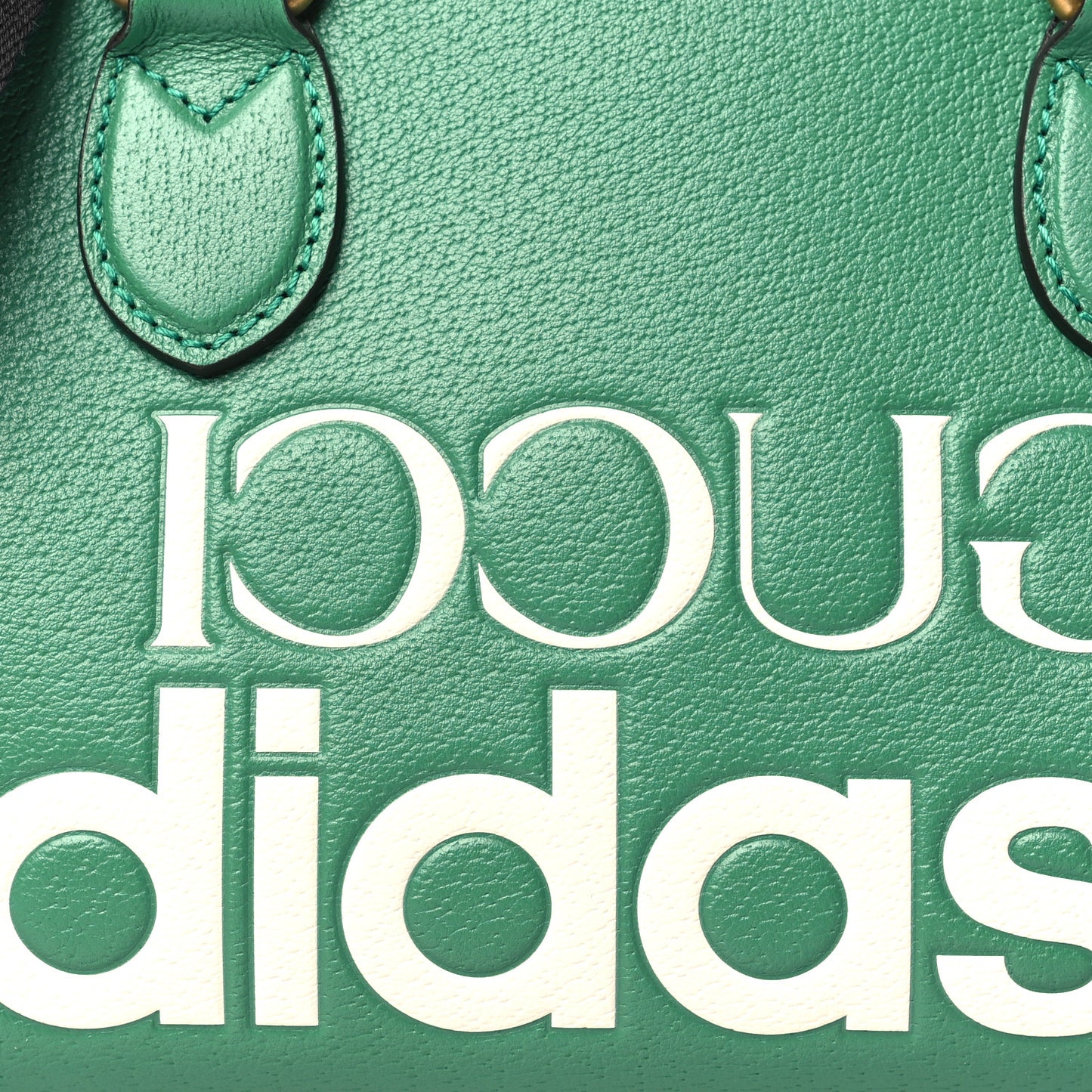 X ADIDAS Textured Dollar Calfskin Web Trefoil Logo Embossed Mini Bowling Bag New Shamarock Off White