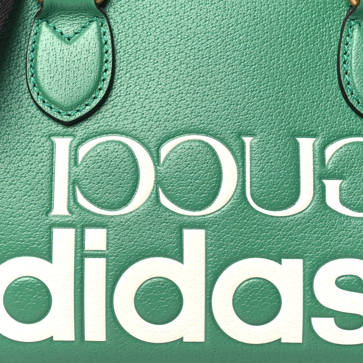 Gucci X ADIDAS Textured Dollar Calfskin Web Trefoil Logo Embossed Mini Bowling Bag New Shamarock Off White 8 of 10