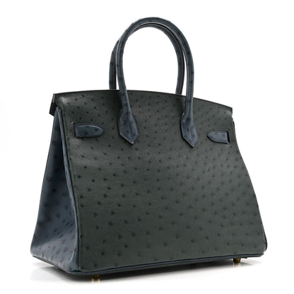 Hermes Ostrich Horseshoe Birkin 30 Vert Titien Bleu Roi 3 of 11