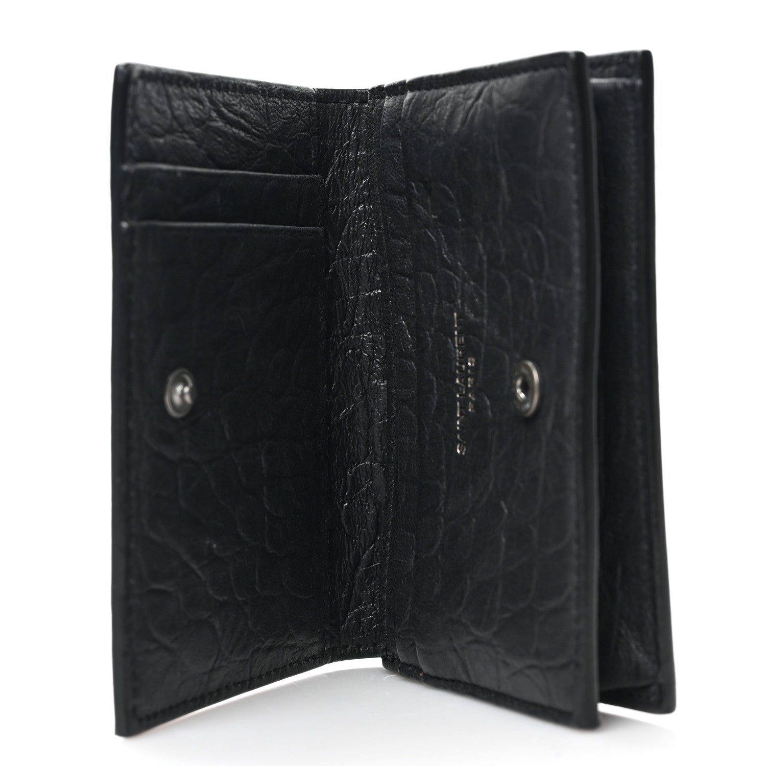 Saint Laurent Calfskin Crocodile Embossed Monogram Monochrome Business Card Holder Black 5 of 6
