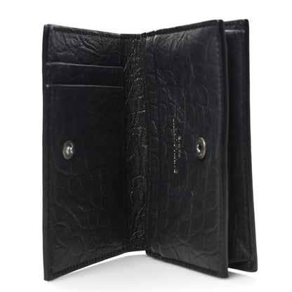 Saint Laurent Calfskin Crocodile Embossed Monogram Monochrome Business Card Holder Black 5 of 6