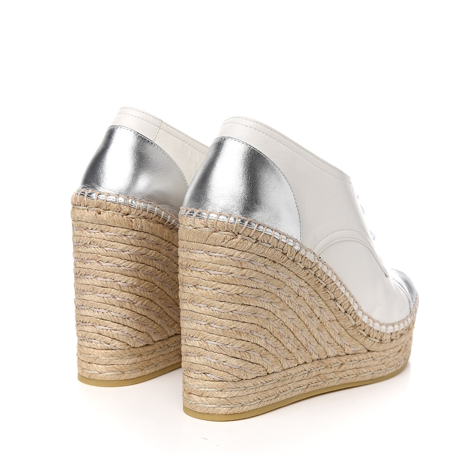 Metallic Calfskin Pilar Cap Toe Logo Espadrille Wedge Sneakers 40.5 White Silver