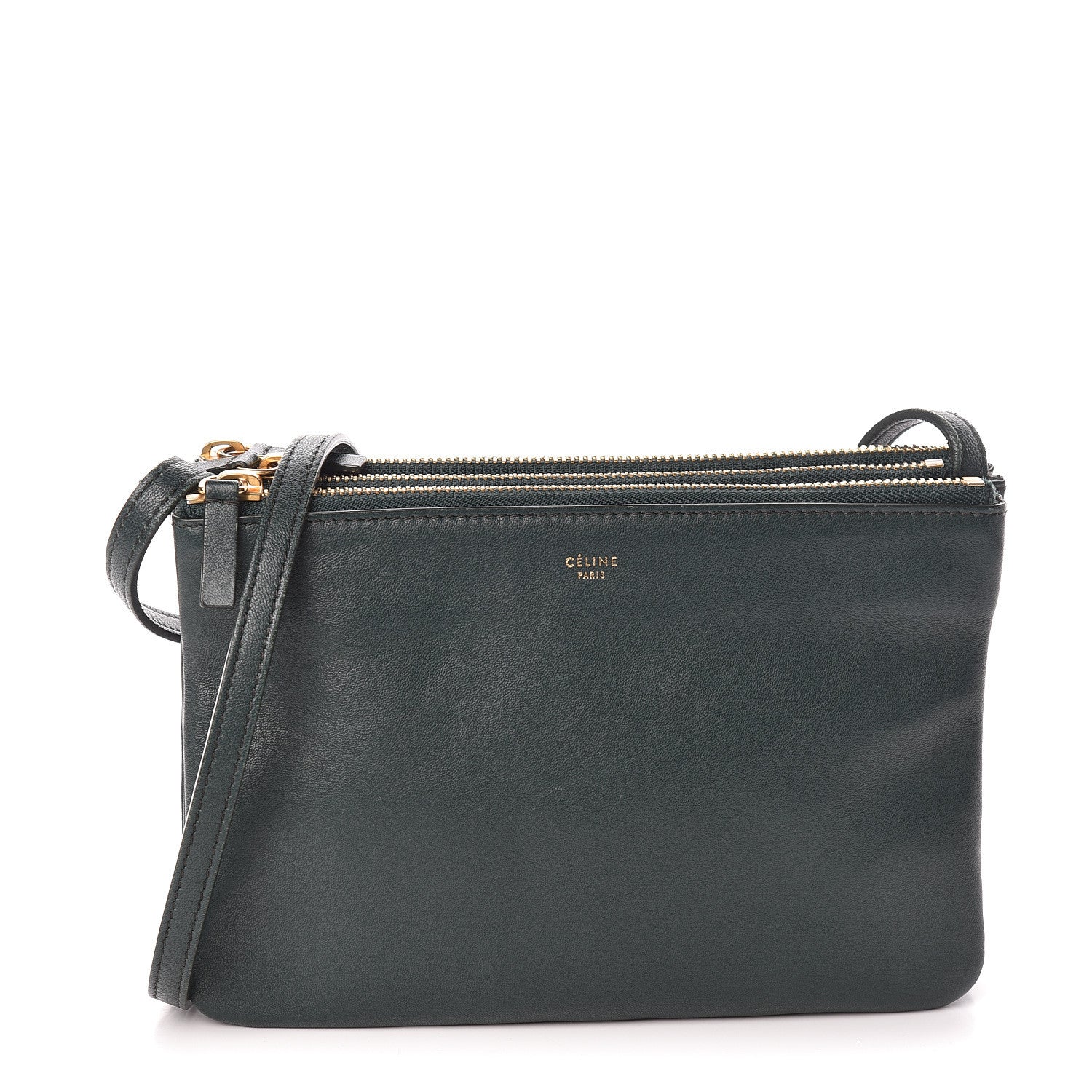 Celine Lambskin Small Trio Crossbody Bag Dark Green 1 of 11