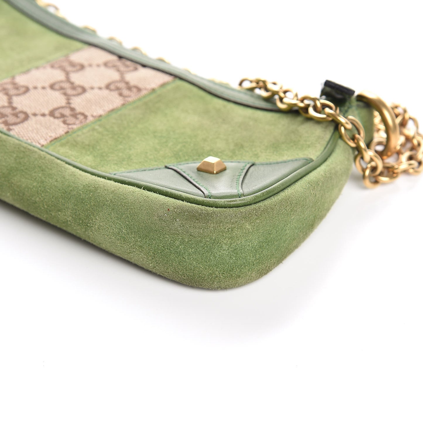Suede Monogram Horsebit Nail Chain Pochette Green