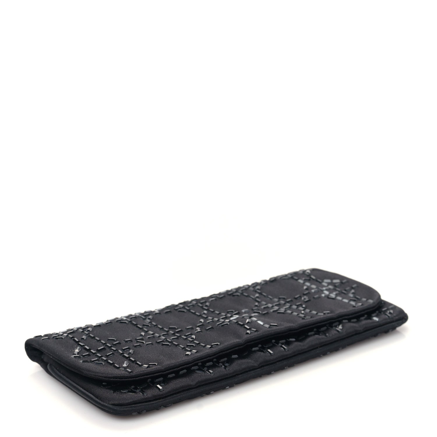 Christian Dior Satin Crystal Cannage Flap Clutch Black 4 of 8