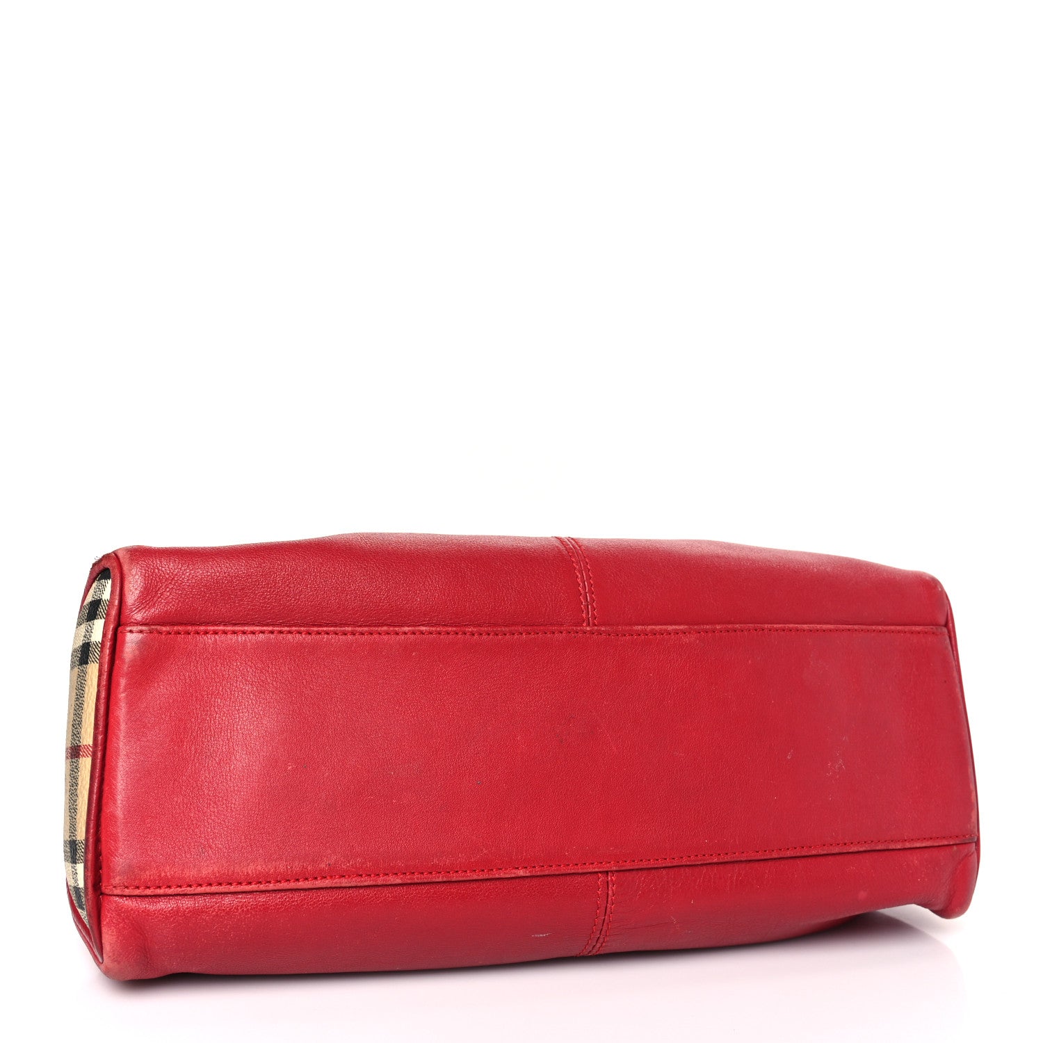 Burberry Grainy Calfskin House Check Horn Toggle Tote Red 4 of 15