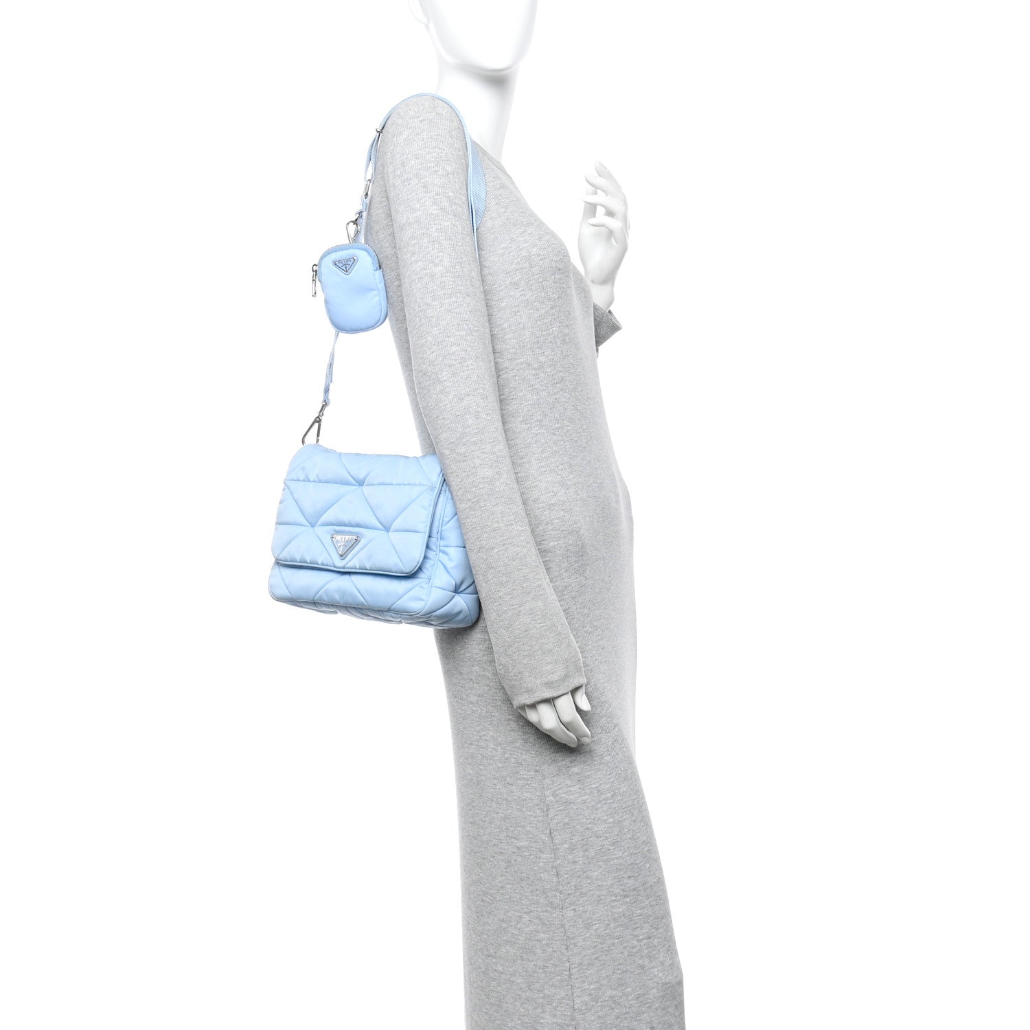 Prada Re-Nylon Quilted Padded Flap Shoulder Bag Celeste 2 of 20