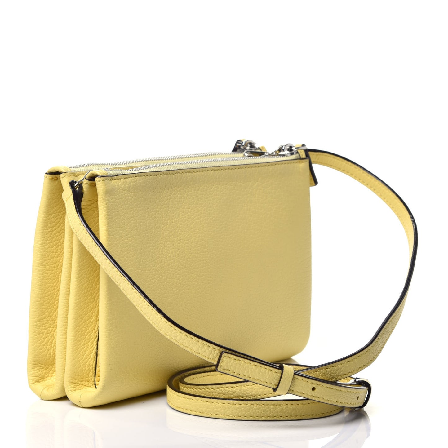 Grained Calfskin Milla Double Crossbody Bag Custard Yellow
