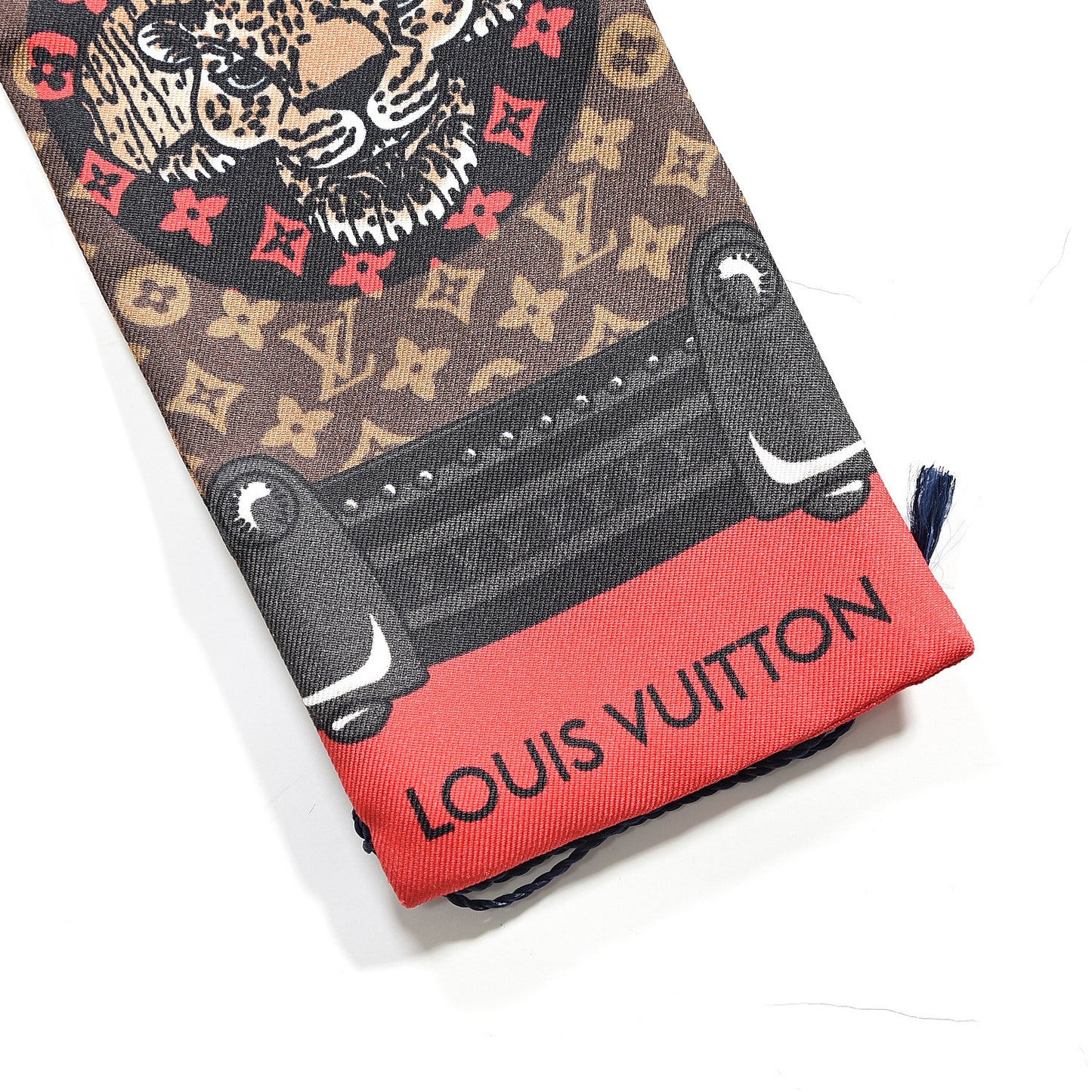 Silk Monogram Jaguar Animalle Bandeau Scarf Marron