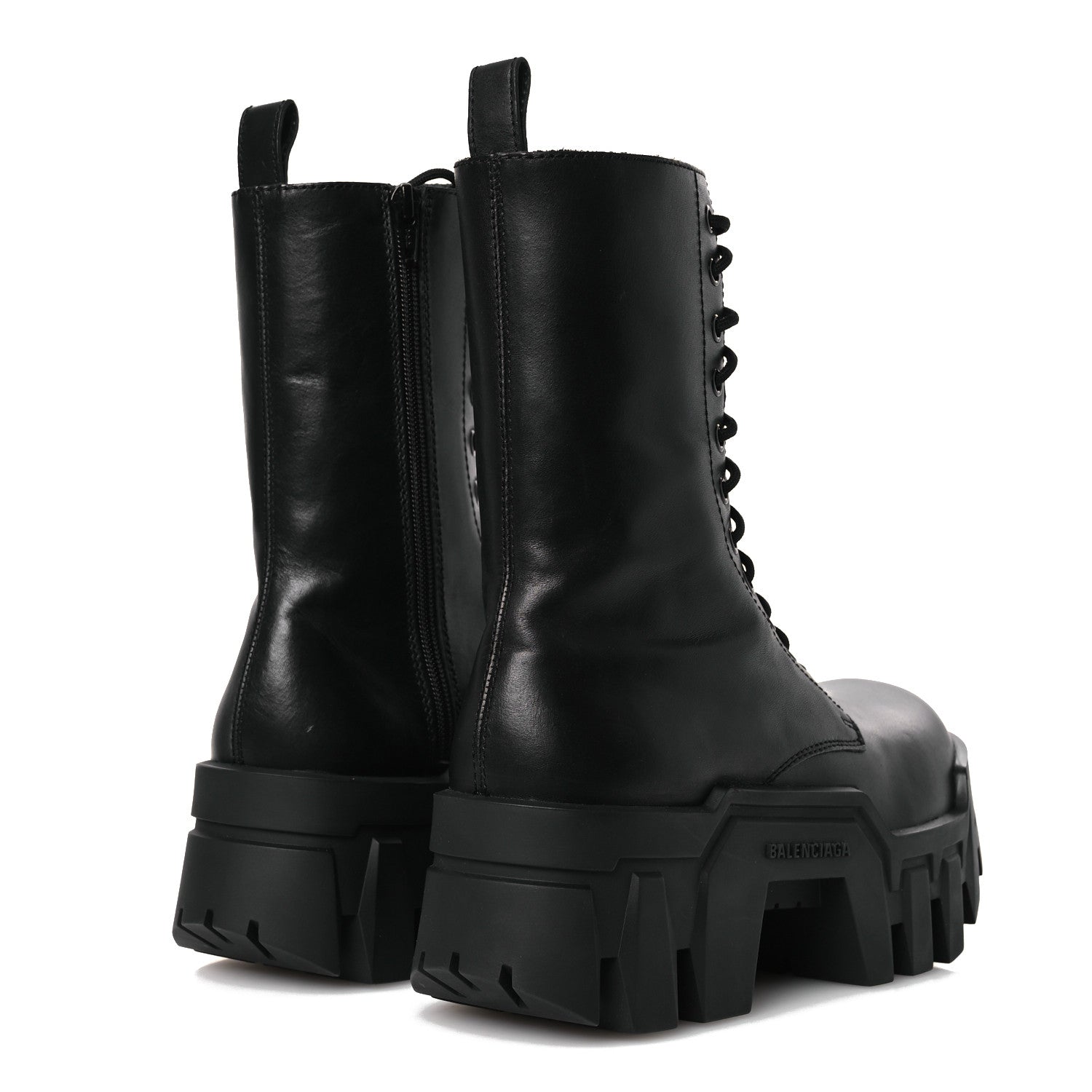 Balenciaga Calfskin Womens Bulldozer Lace Up Boots 38 Black