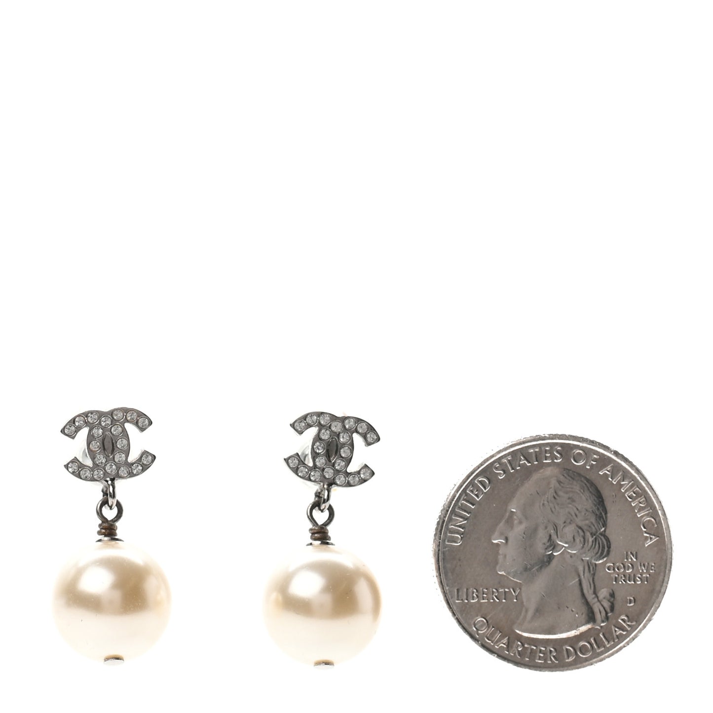 Crystal Pearl CC Drop Earrings Silver