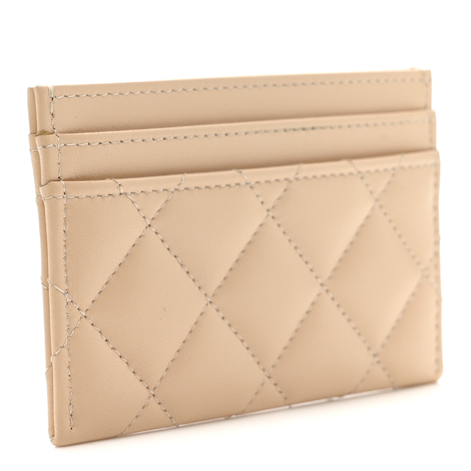 Chanel Lambskin Quilted Crystal CC Card Holder Beige 3 of 9