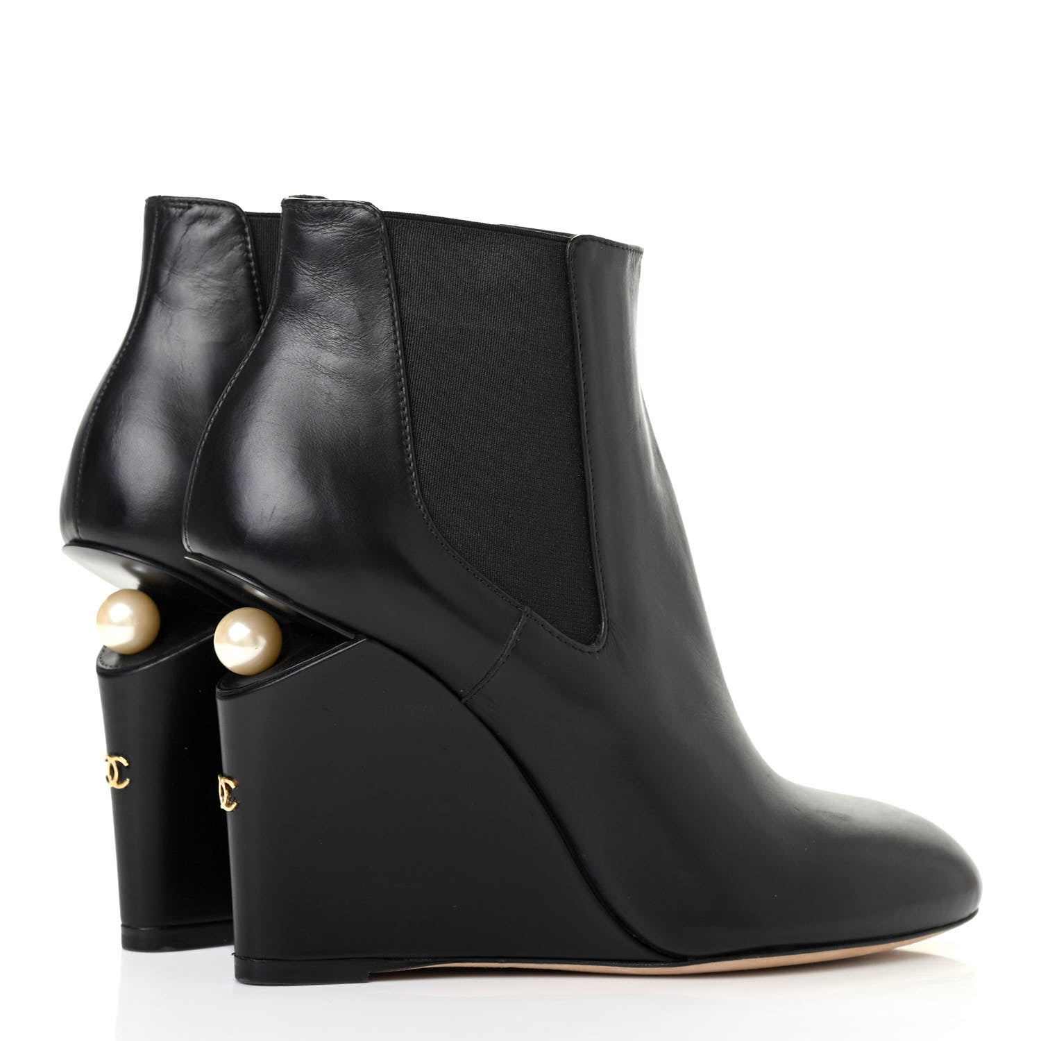 Chanel Lambskin Pearl CC Ankle Boots 36 Black 3 of 4