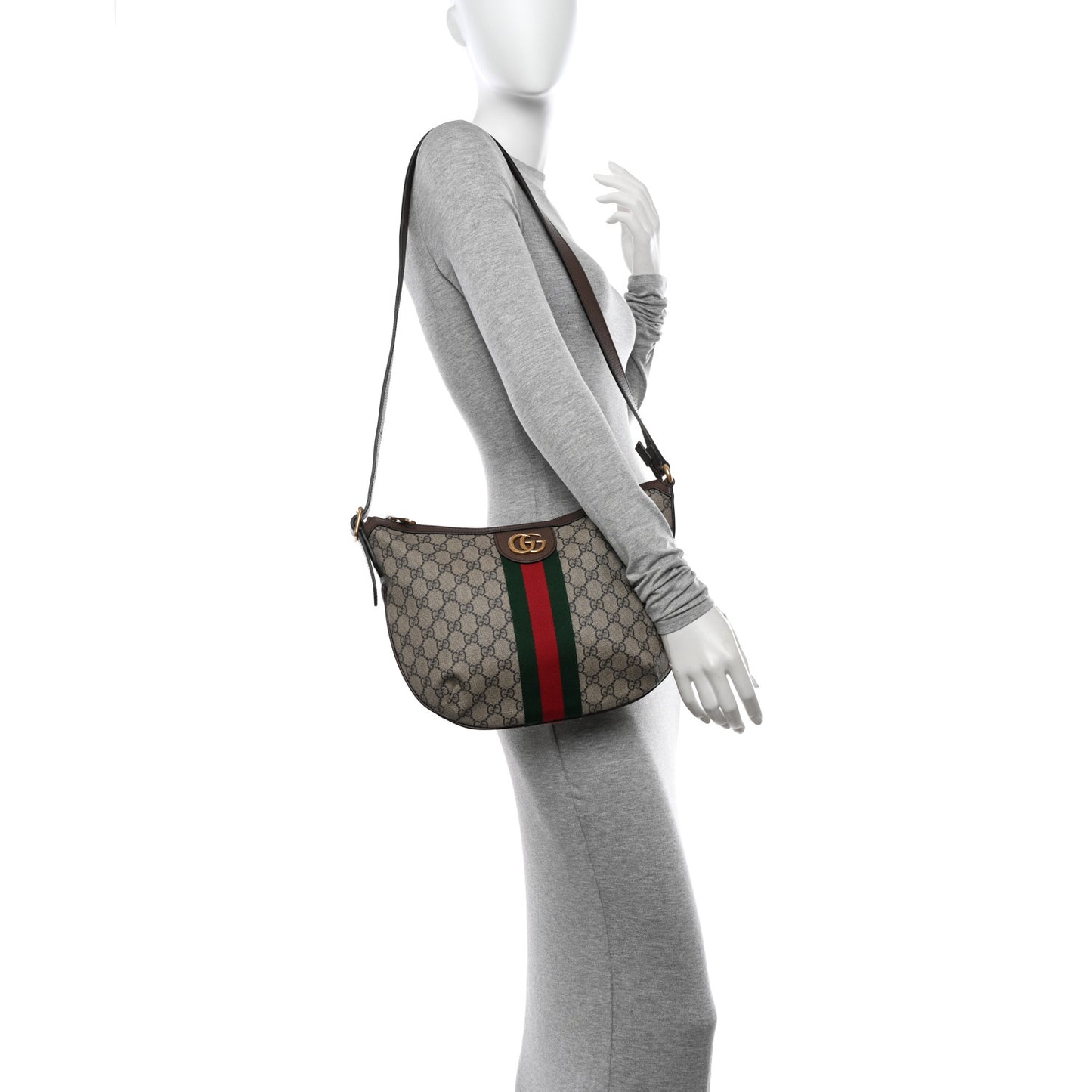 GG Supreme Monogram Web Small Ophidia Half Moon Hobo Brown