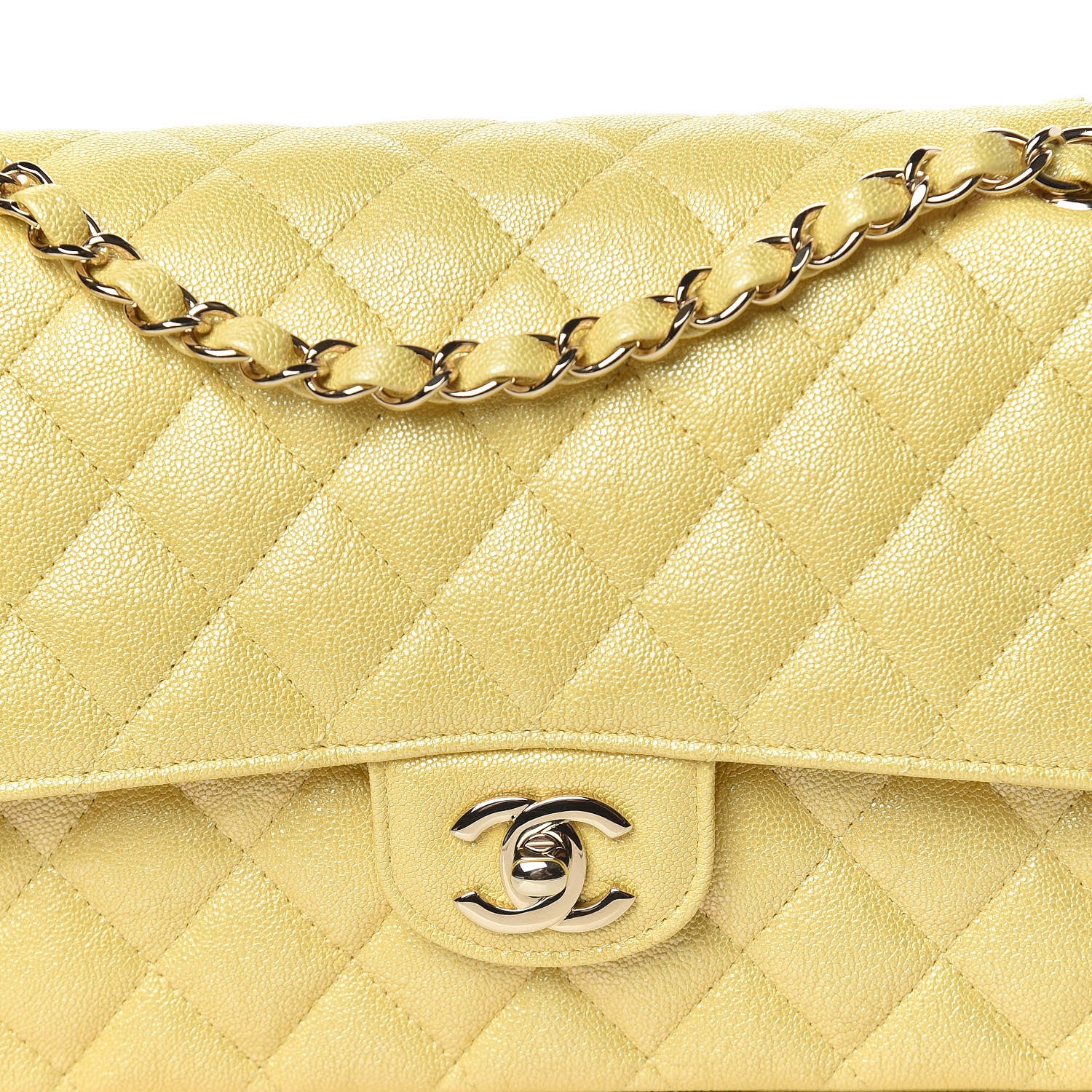 Chanel Iridescent Caviar Quilted Medium Double Flap Yellow 10 of 10