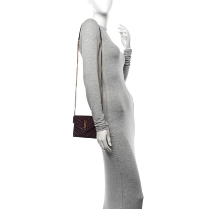 Saint Laurent Patent Calfskin Matelasse Chevron Monogram Envelope Chain Wallet Dark Red Wine 2 of 11