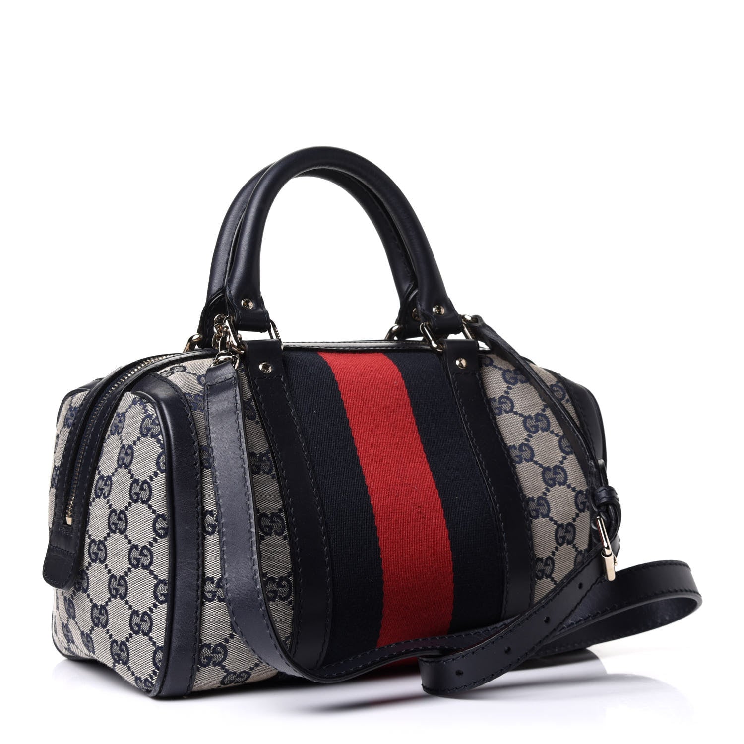 Gucci Monogram Vintage Web Small Boston Navy 2 of 11