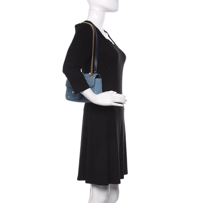 Gucci Denim Matelasse Pearl Studded Mini GG Marmont Shoulder Bag Blue 2 of 12