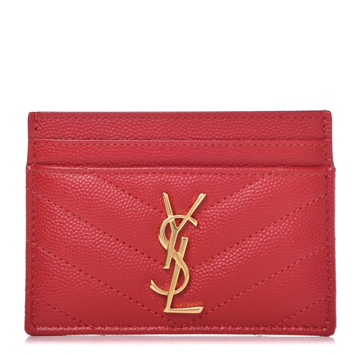 Grain De Poudre Matelasse Chevron Monogram Credit Card Case New Red