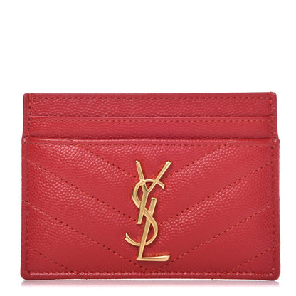 Saint Laurent Grain De Poudre Matelasse Chevron Monogram Credit Card Case New Red 1 of 7
