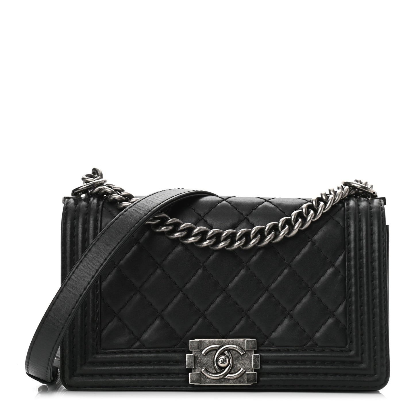 Lambskin Quilted Small Boy Flap Black