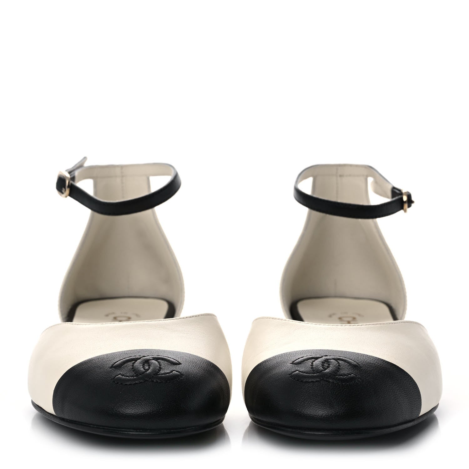 Chanel Lambskin Open Toe Flats 38 Ivory Black 2 of 9