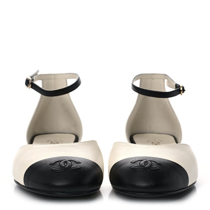 Chanel Lambskin Open Toe Flats 38 Ivory Black 2 of 9