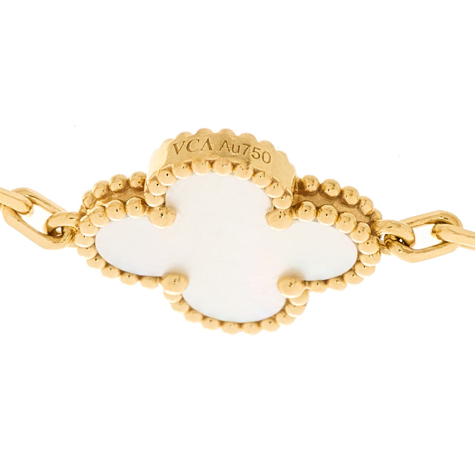 Van Cleef & Arpels 18K Yellow Gold Mother of Pearl 5 Motifs Vintage Alhambra Bracelet 3 of 4