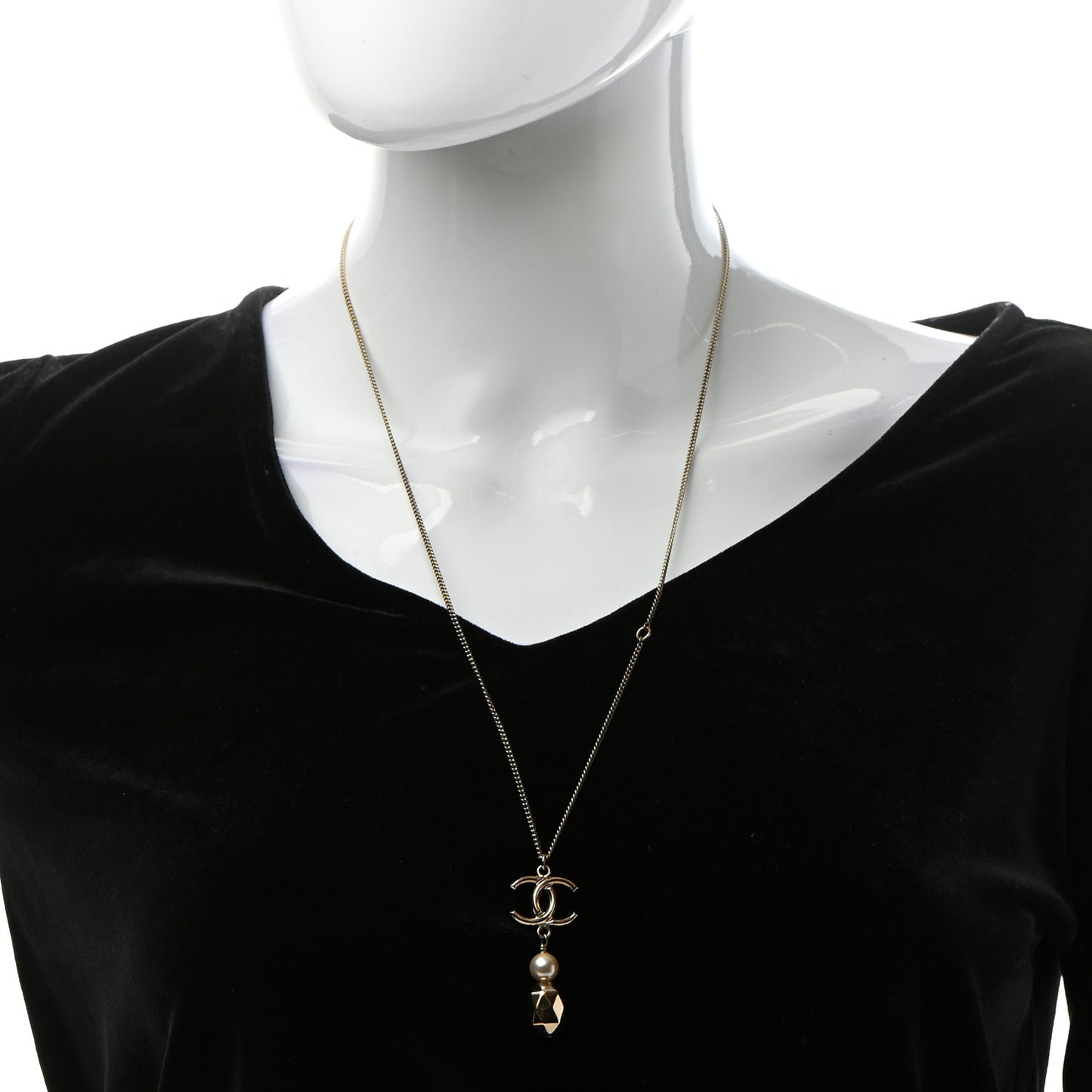 Pearl CC Drop Necklace Gold