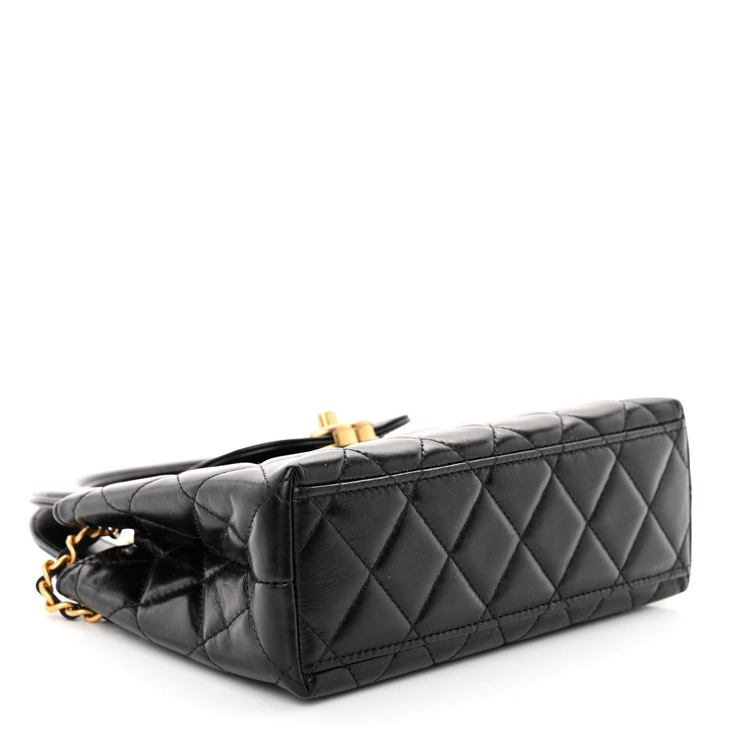Shiny Aged Calfskin Quilted Nano Kelly Shopper Black