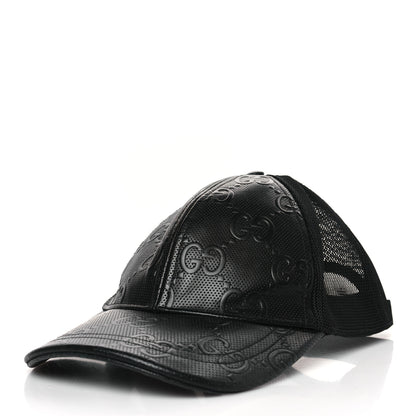 Gucci Calfskin Mesh GG Tennis Embossed Gary Baseball Hat L Black 1 of 9