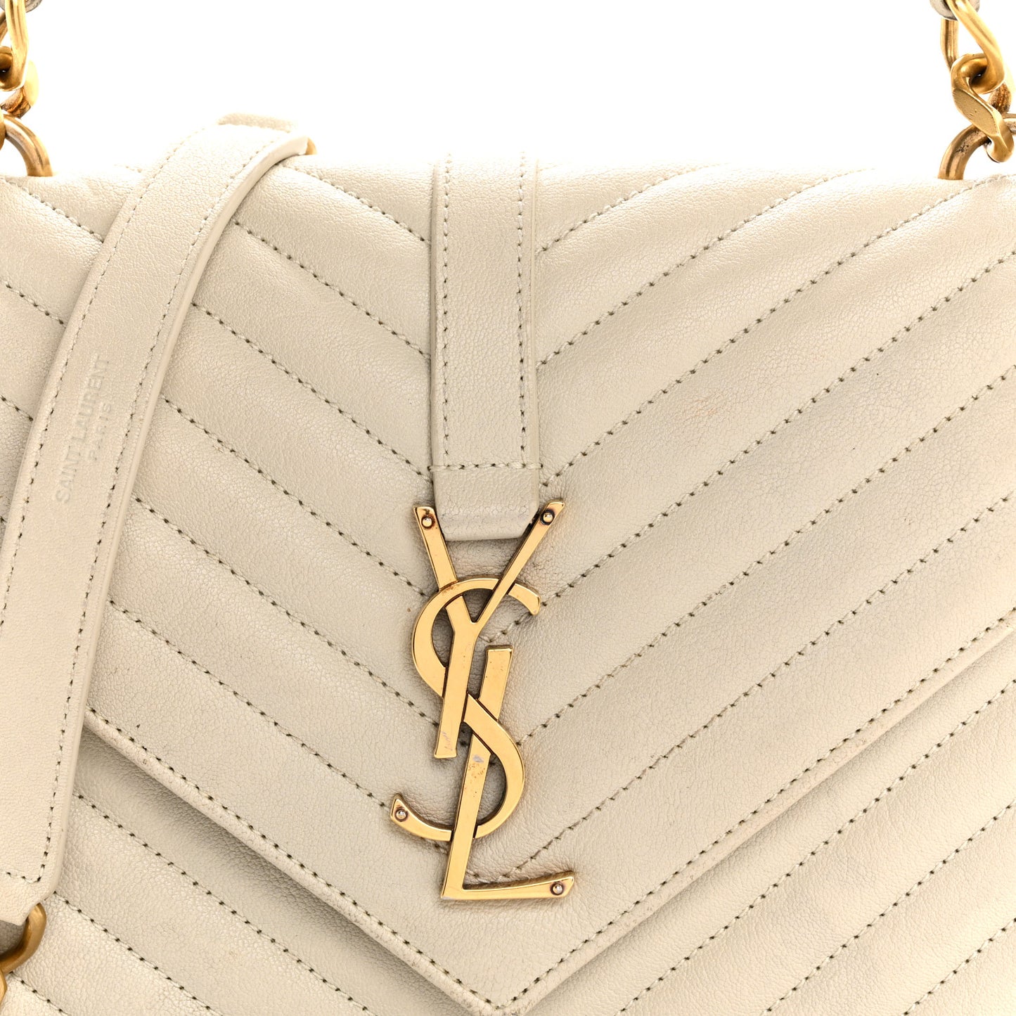 Sheepskin Matelasse Chevron Monogram Medium College Bag Crema Soft