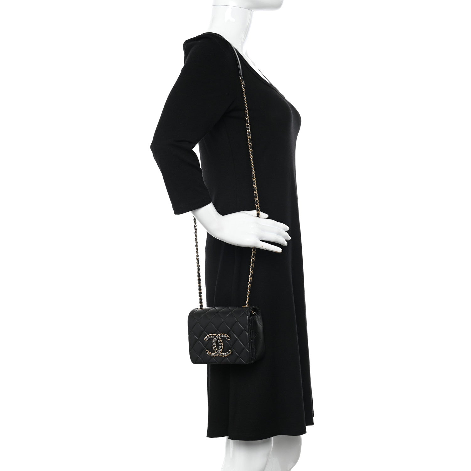 Chanel Lambskin Quilted Crystal CC Mini Flap Black 2 of 14