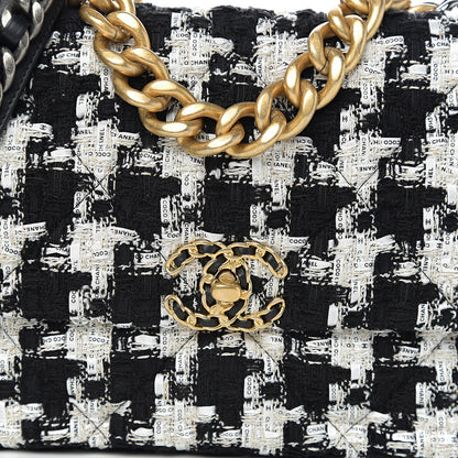 Chanel Tweed Quilted Large 19 Flap Black Ecru White 9 of 10