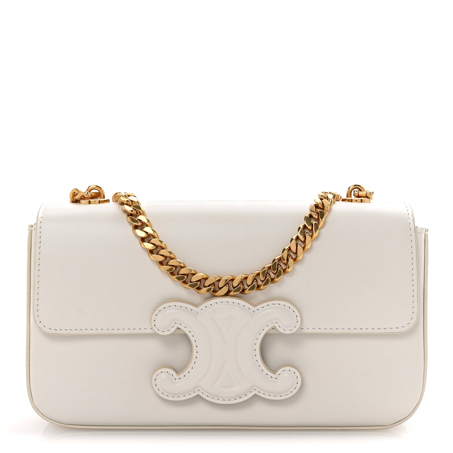 Shiny Calfskin Cuir Triomphe Chain Shoulder Bag White