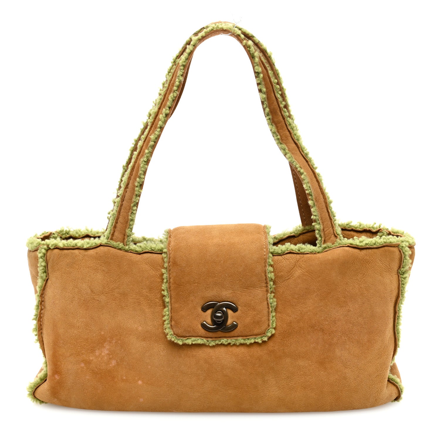 Chanel Suede Shearling Shoulder Bag Light Brown 1 of 10