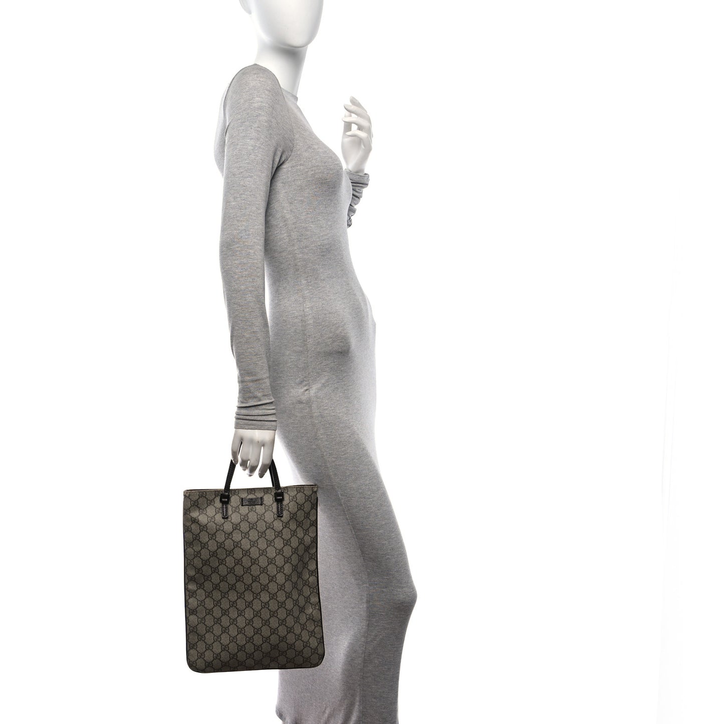 GG Plus Monogram Flat Vertical Tote Dark Brown