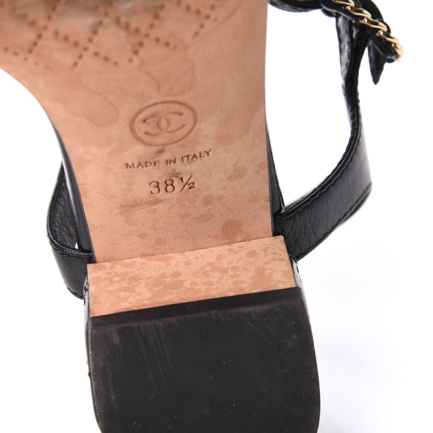 Lambskin Chain CC Logo Thong Sandals 38.5 Black