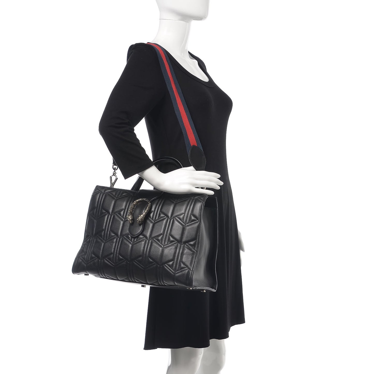 Calfskin Web Quilted Large Dionysus Tote Bag Black