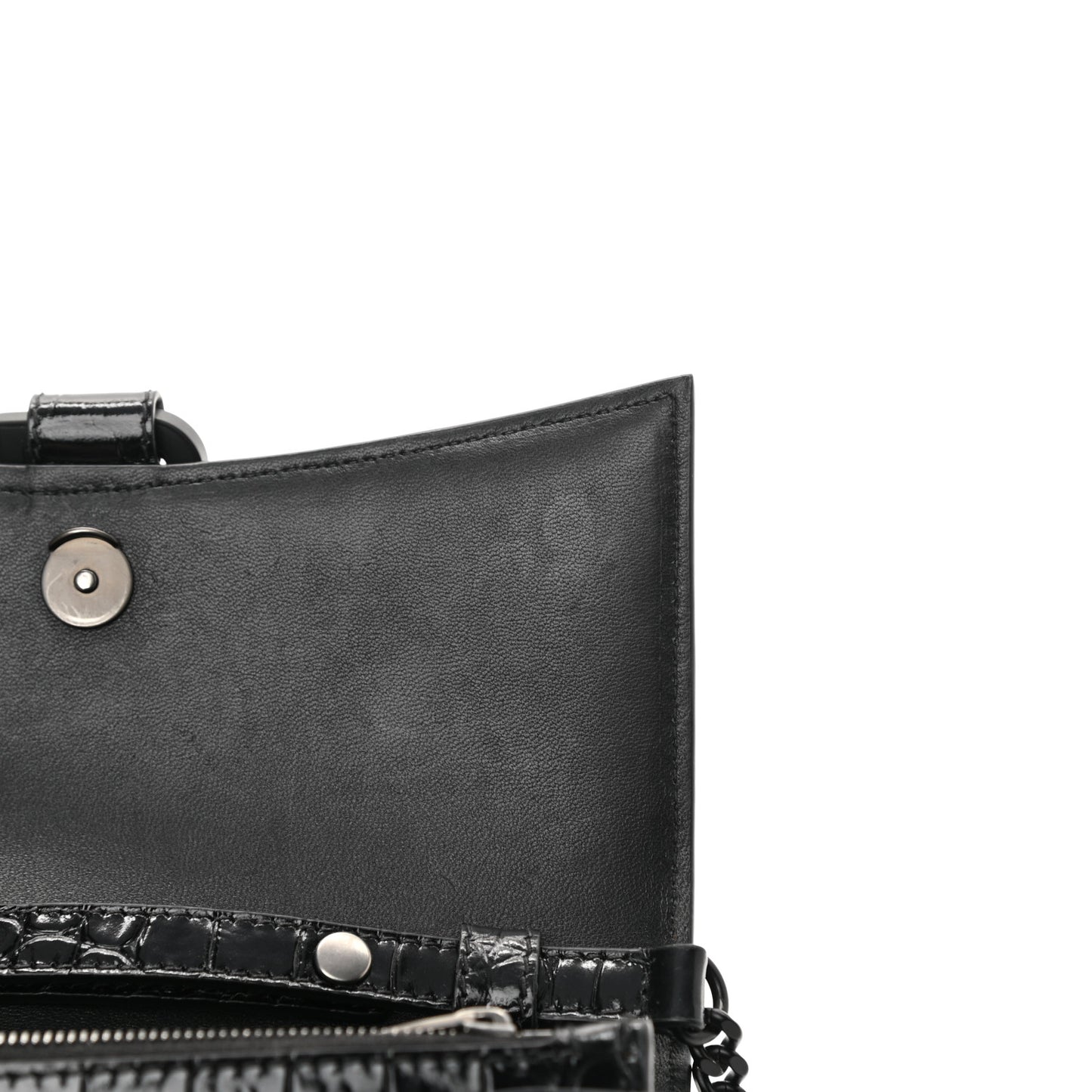Shiny Calfskin Monochrome Crocodile Embossed Hourglass Chain Bag Black