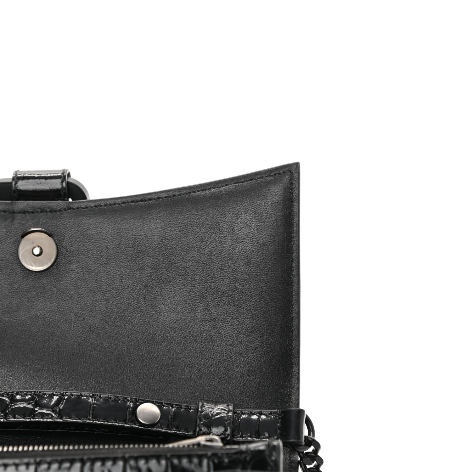Balenciaga Shiny Calfskin Monochrome Crocodile Embossed Hourglass Chain Bag Black 12 of 15