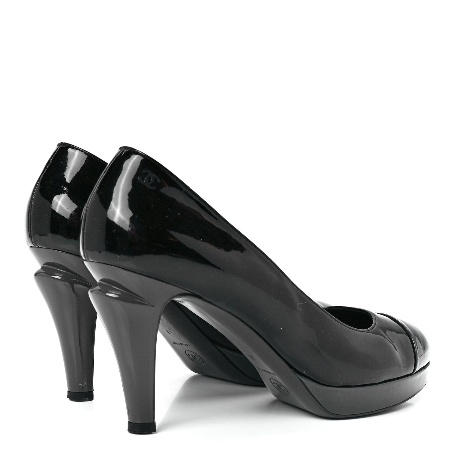 Chanel Patent Cap Toe CC Pumps 40 Black Grey 4 of 9
