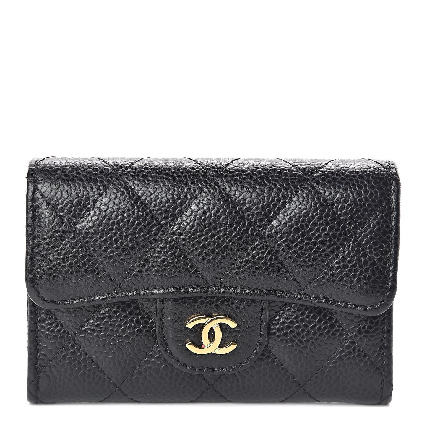 Caviar Quilted Flap Card Holder Wallet Black