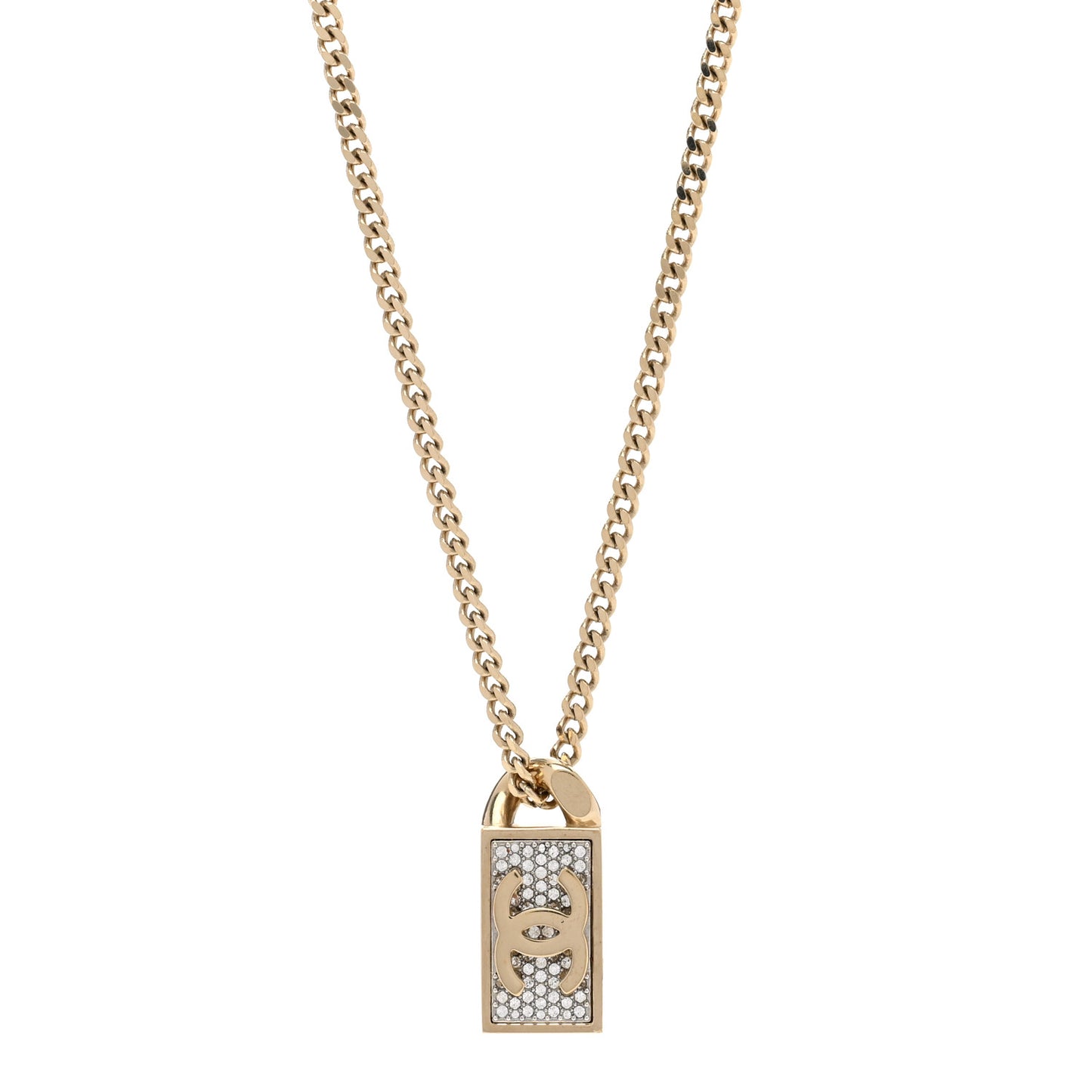 Crystal Dog Tag Charm Necklace Gold